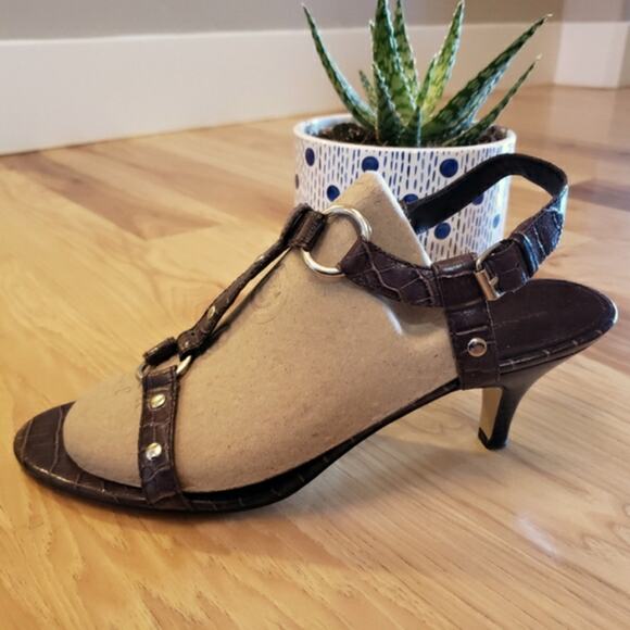 Leather Crocodile Embossed Dress Shoes Size 10 Gladiator Harness Strappy Heels - Picture 5 of 14